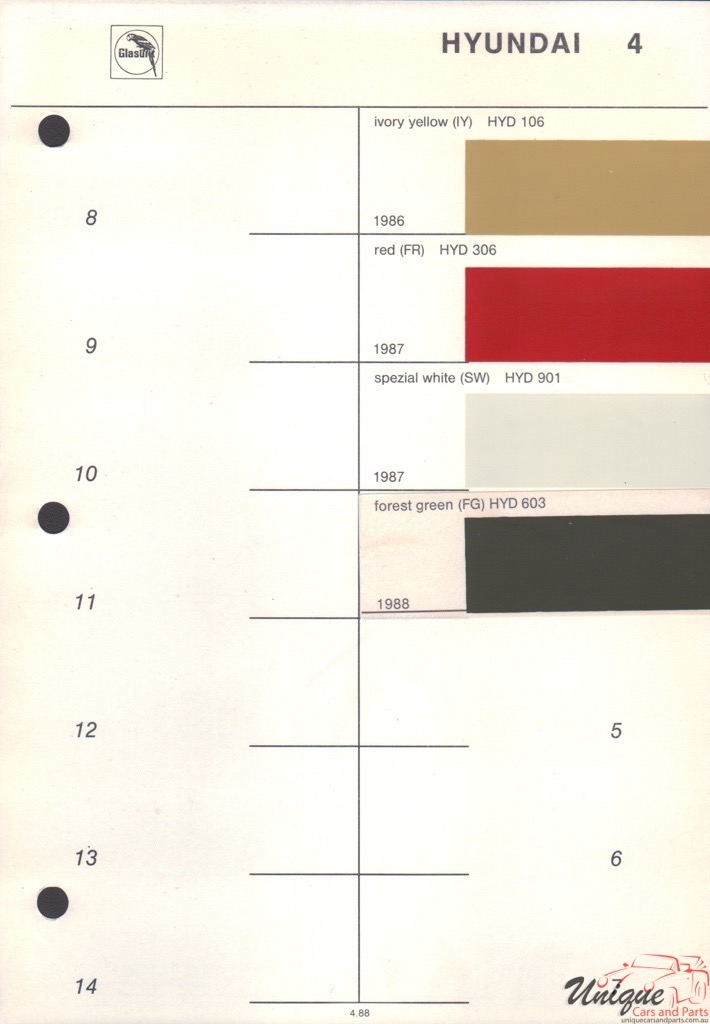 1986 Hyundai Paint Charts Glasurit 0